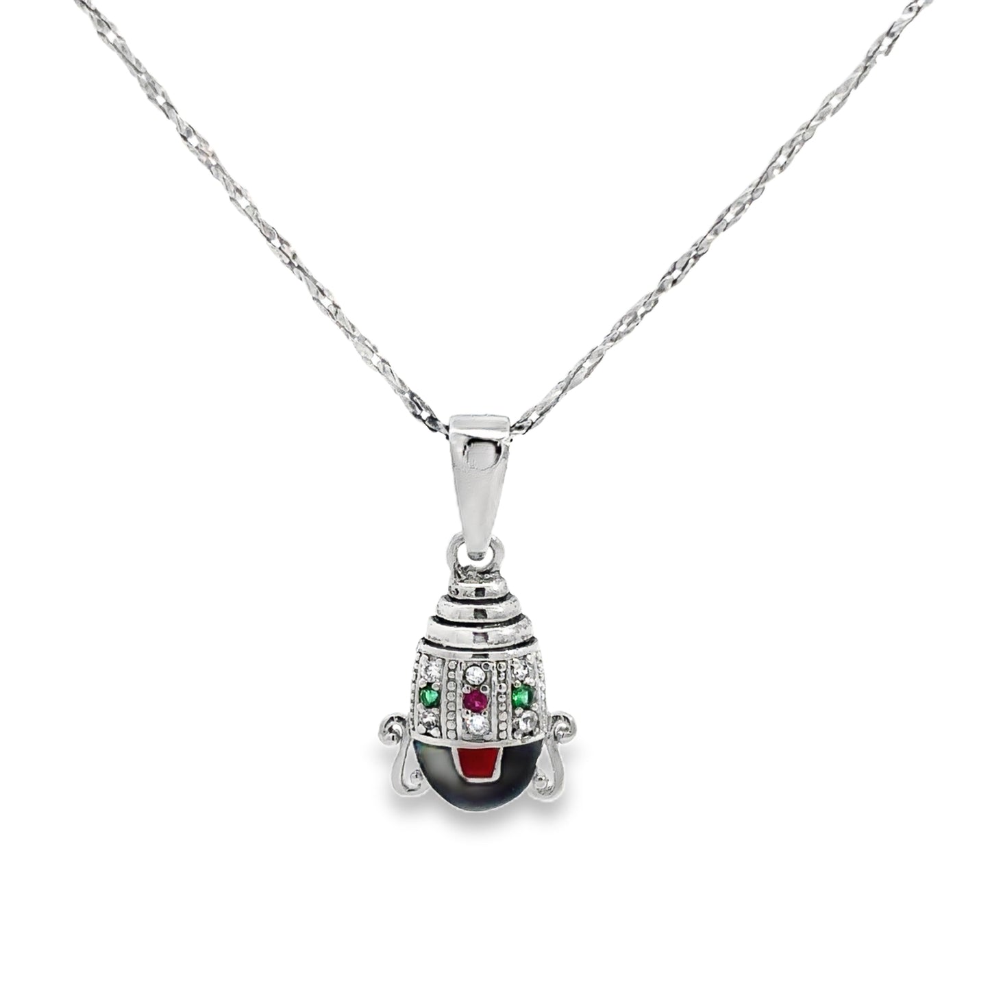 Elegant Silver Shree Balaji Pendant with Colorful Stones