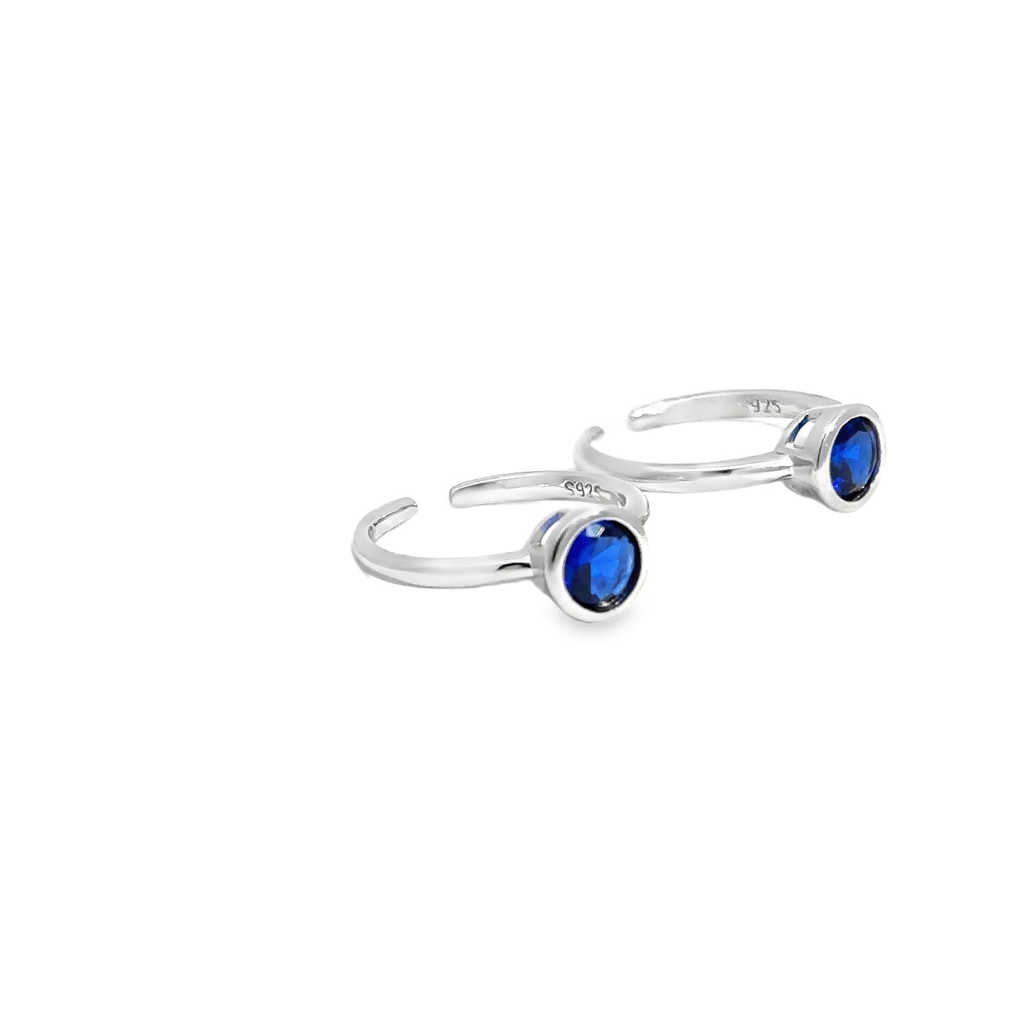 Elegant Silver Toe-Rings with Blue Gemstones