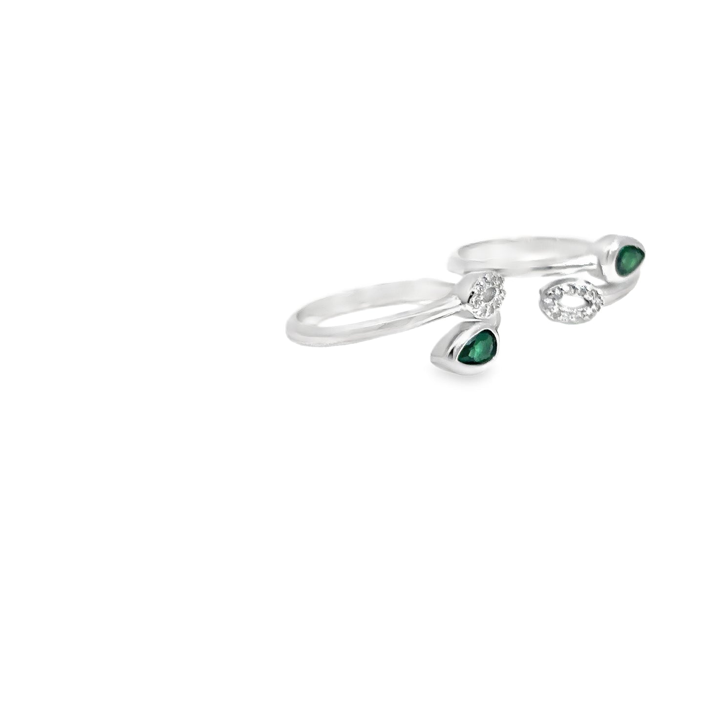 Elegant Silver Toe-Rings with Green Accents