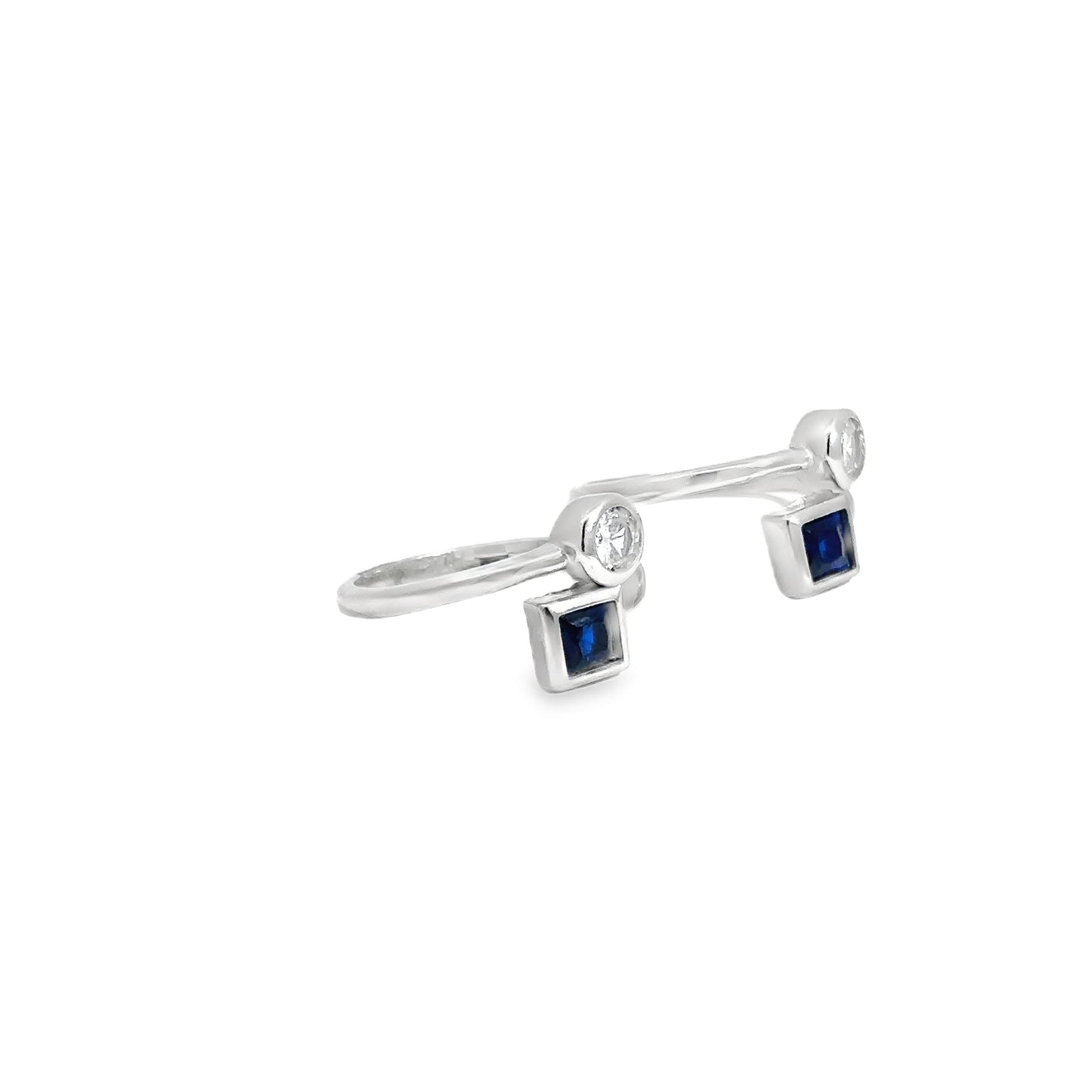 Elegant Silver Toe-Rings with Blue and Clear Stones