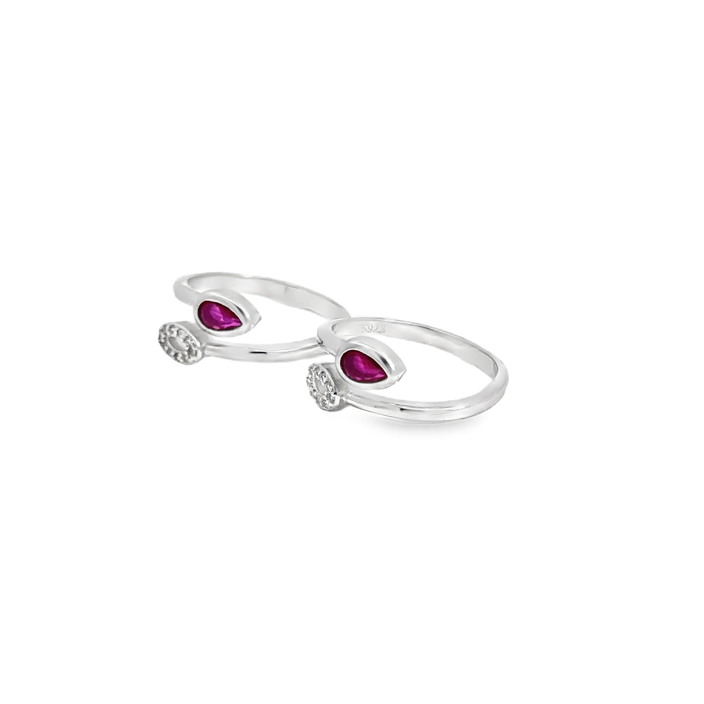 Elegant Silver Toe-Rings with Ruby Accents
