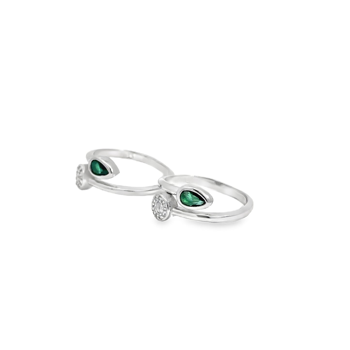 Elegant Silver Toe-Rings with Green Accents