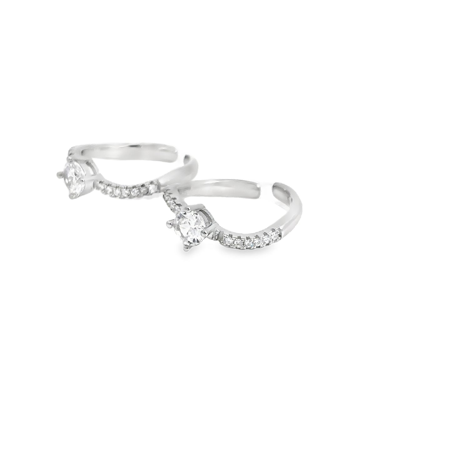 Elegant Silver Toe-Rings with Sparkling Stones