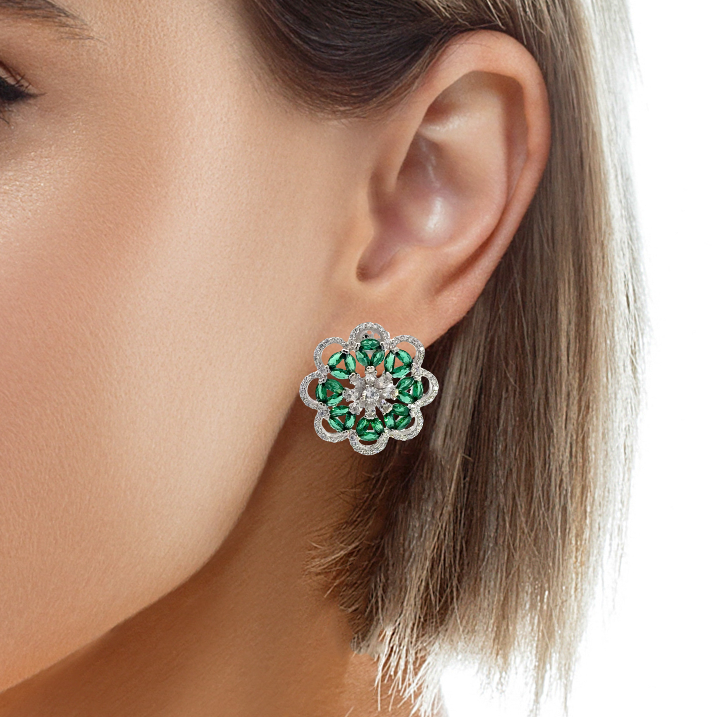 Elegant Floral Green Earrings