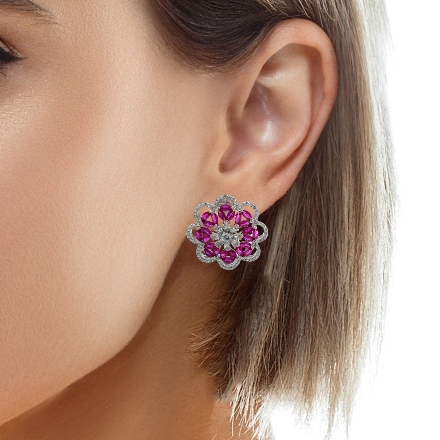 Elegant Floral Earrings with Rubies