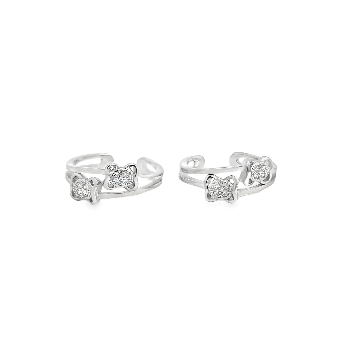 Elegant Silver Toe-Rings with Sparkling Details