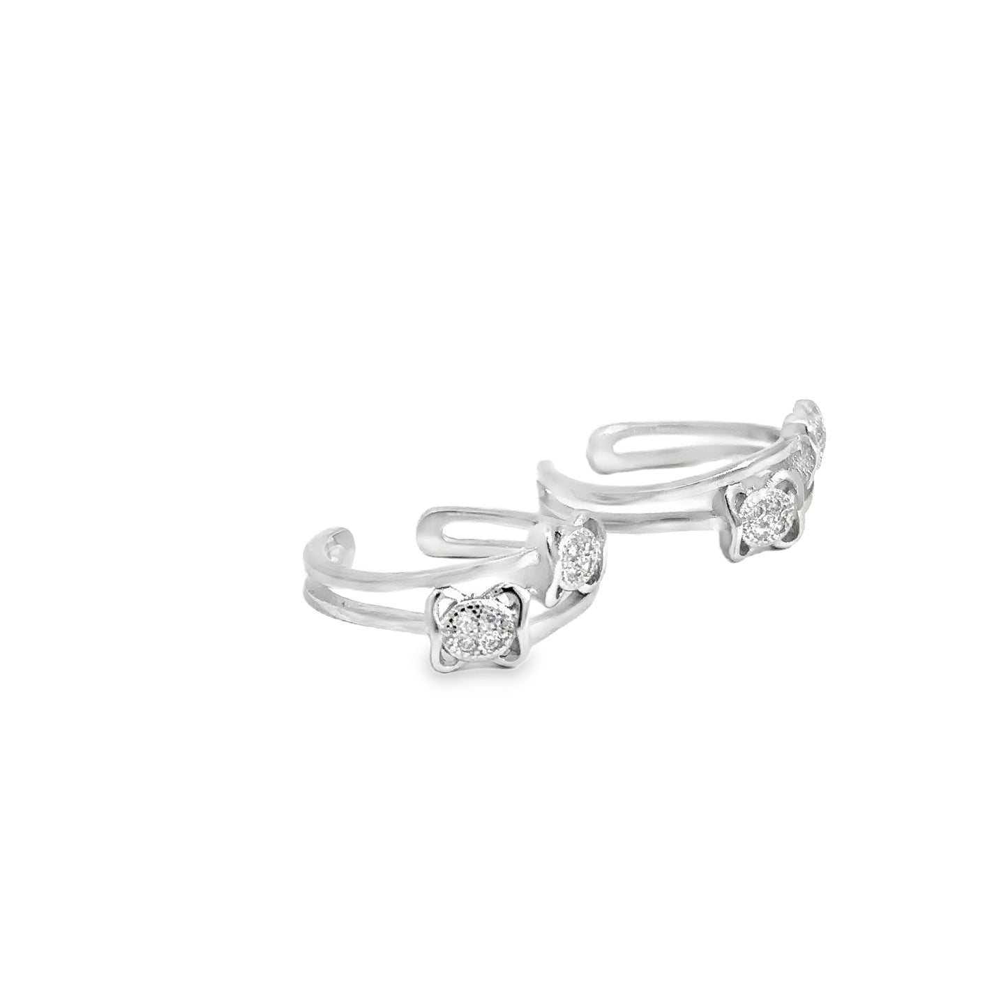 Elegant Silver Toe-Rings with Sparkling Details