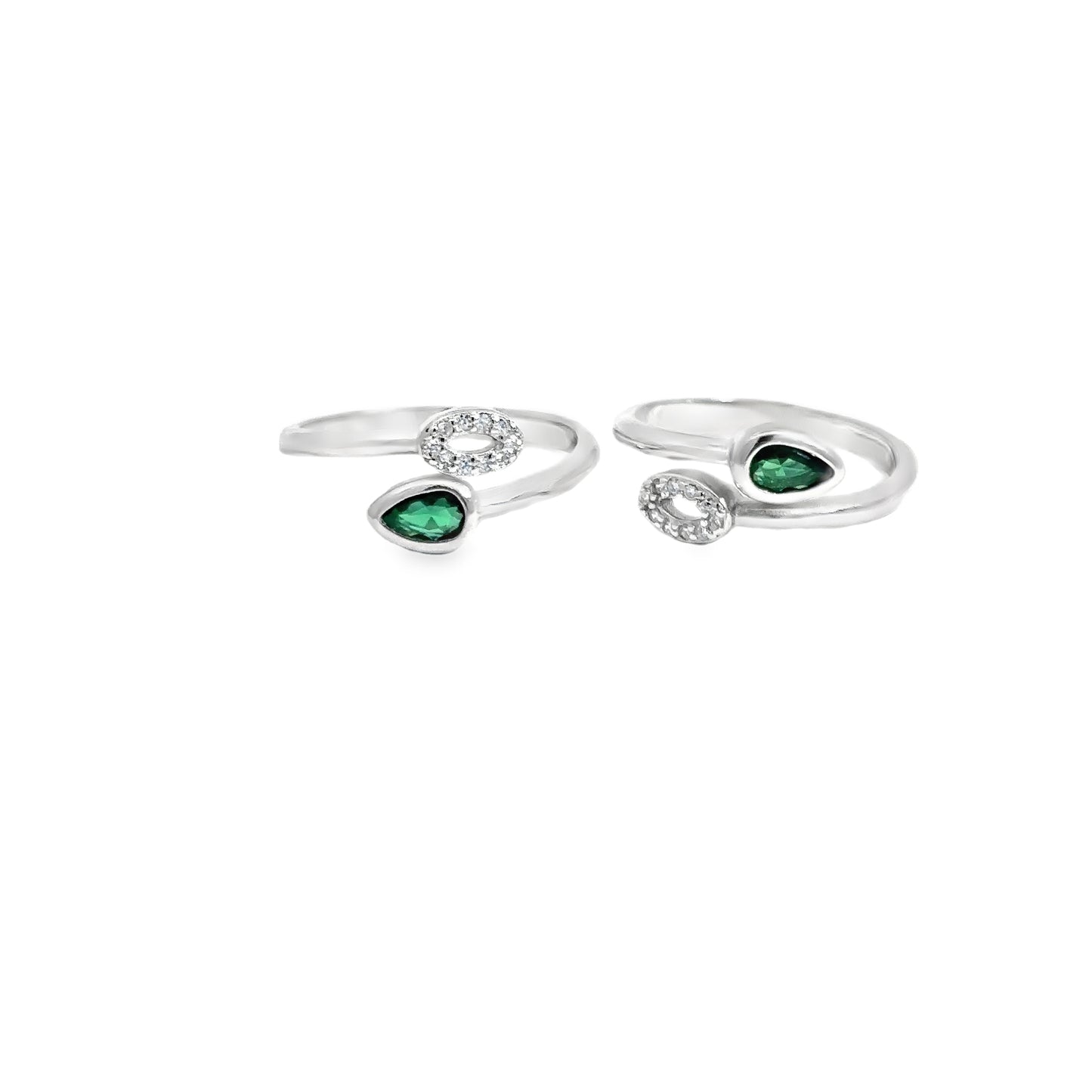 Elegant Silver Toe-Rings with Green Accents
