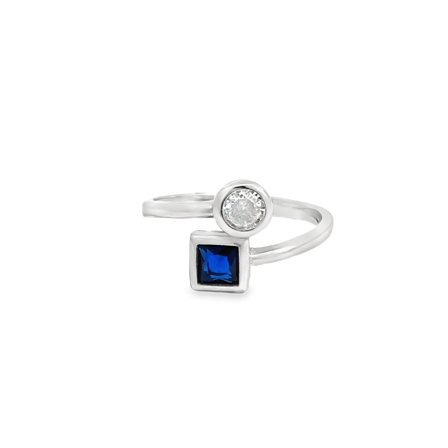 Elegant Silver Toe-Rings with Blue and Clear Stones