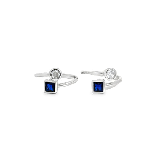 Elegant Silver Toe-Rings with Blue and Clear Stones