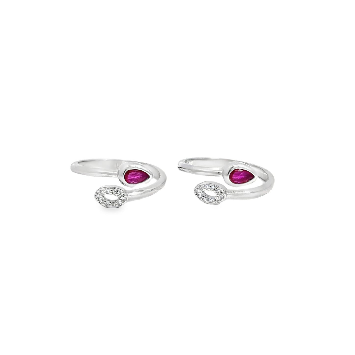 Elegant Silver Toe-Rings with Ruby Accents