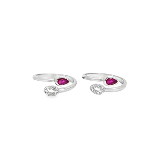 Elegant Silver Toe-Rings with Ruby Accents