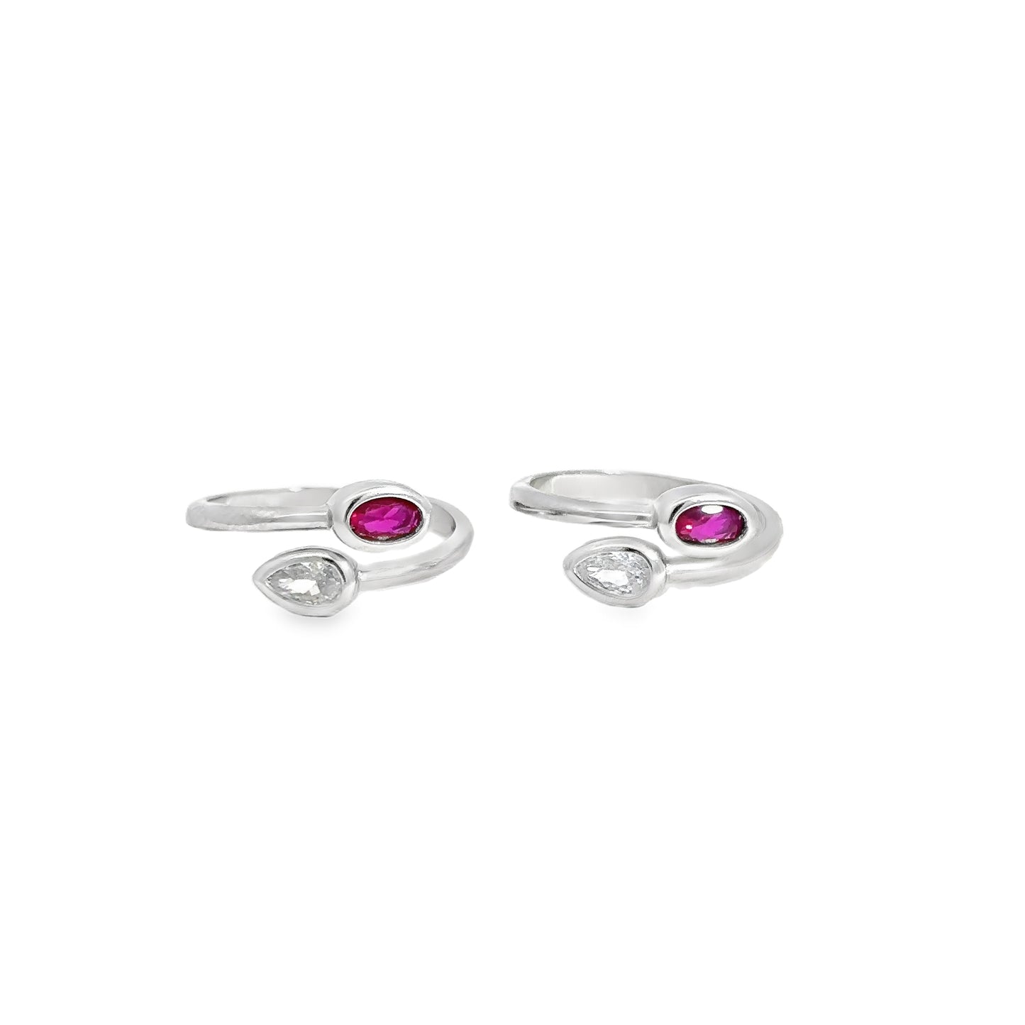 Elegant Silver Toe-Rings with Gemstones