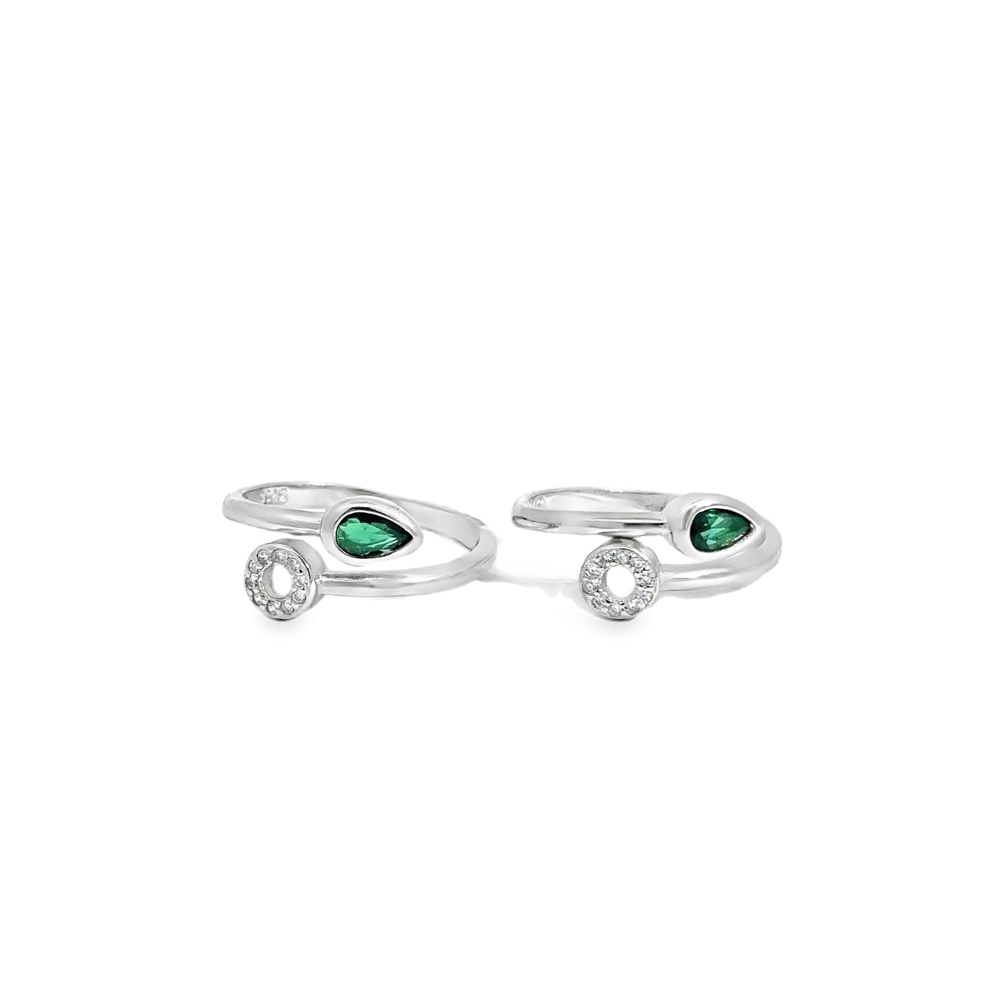 Elegant Silver Toe-Rings with Green Accents