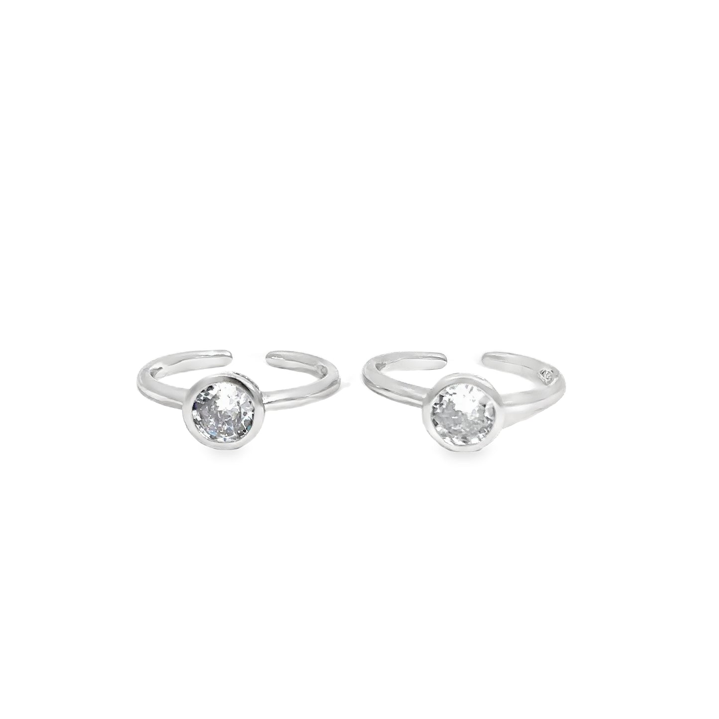 Elegant Silver Toe-Rings with Sparkling Stones