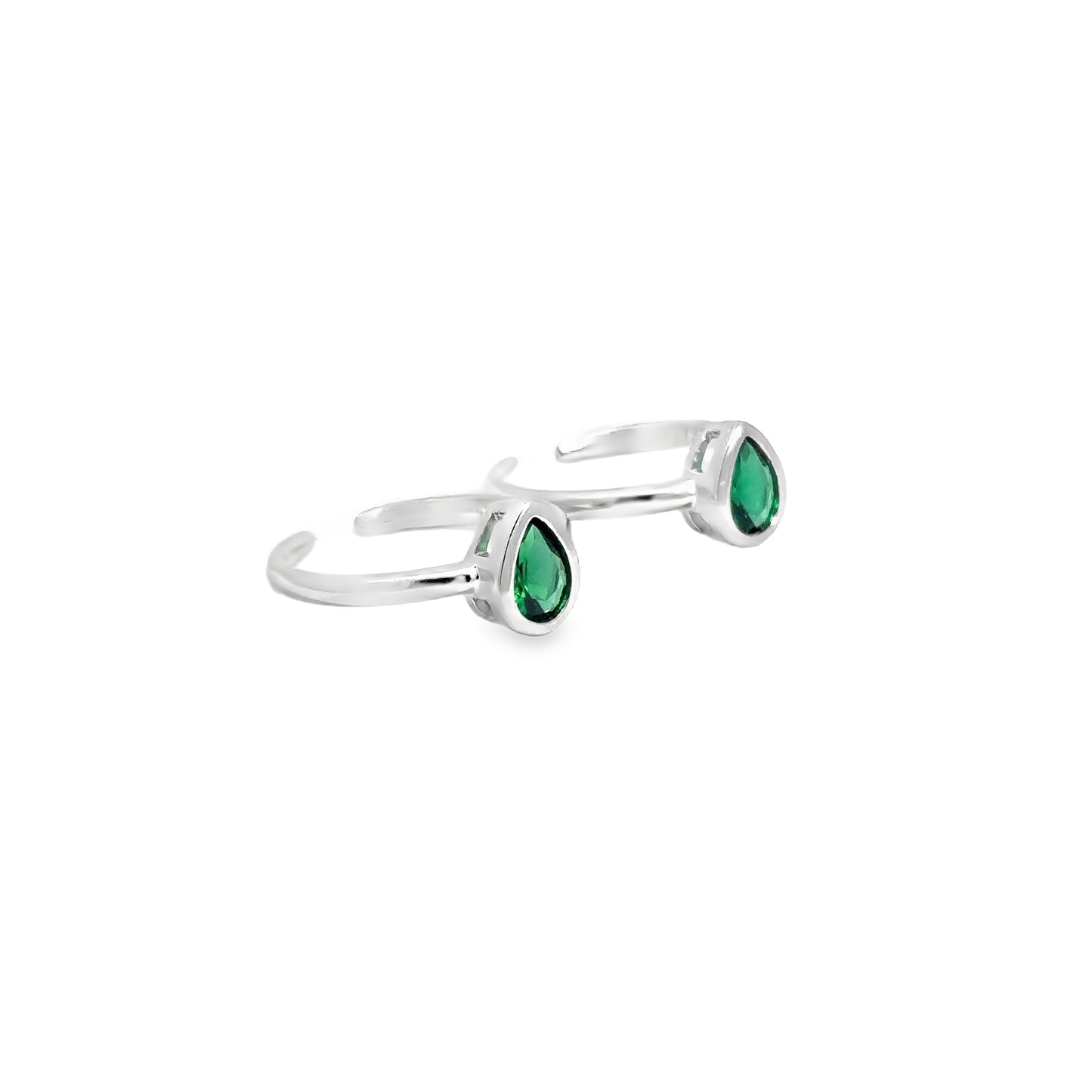 Elegant Silver Toe-Rings with Green Gemstones