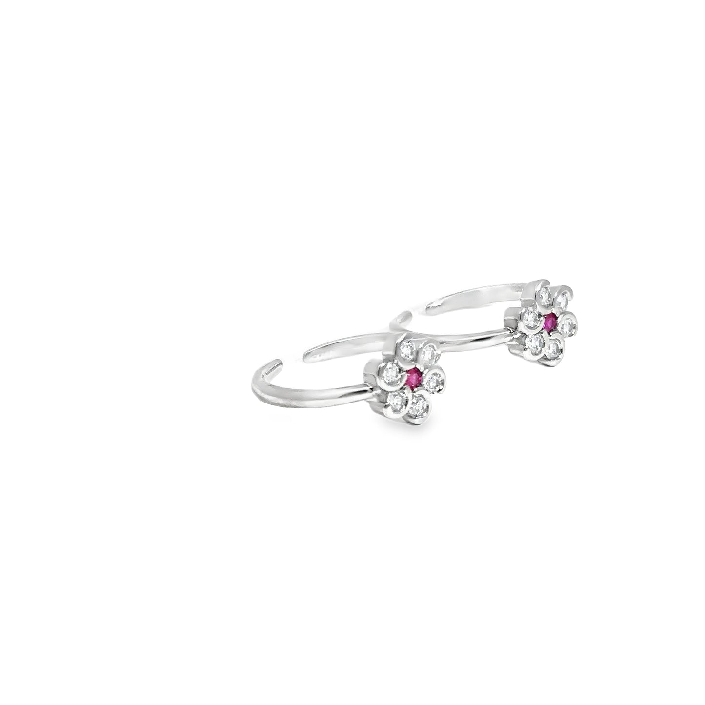 Elegant Floral Design Silver Toe-Rings