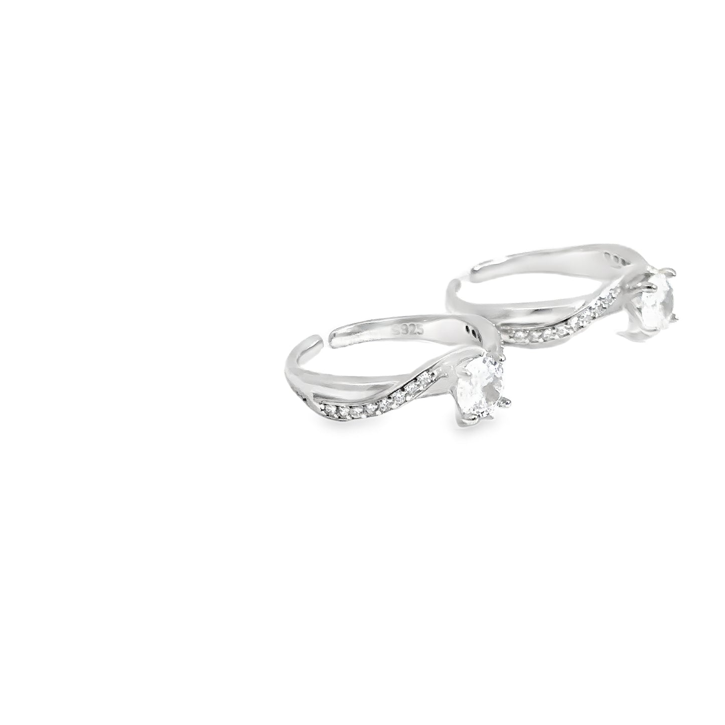 Elegant Silver Toe-Rings with Sparkling Stones