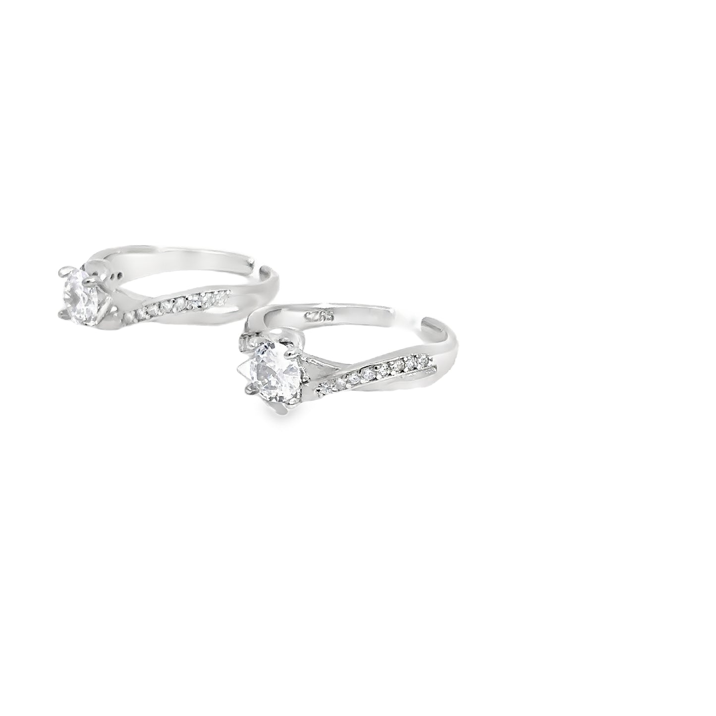 Elegant Silver Toe-Rings with Sparkling Stones