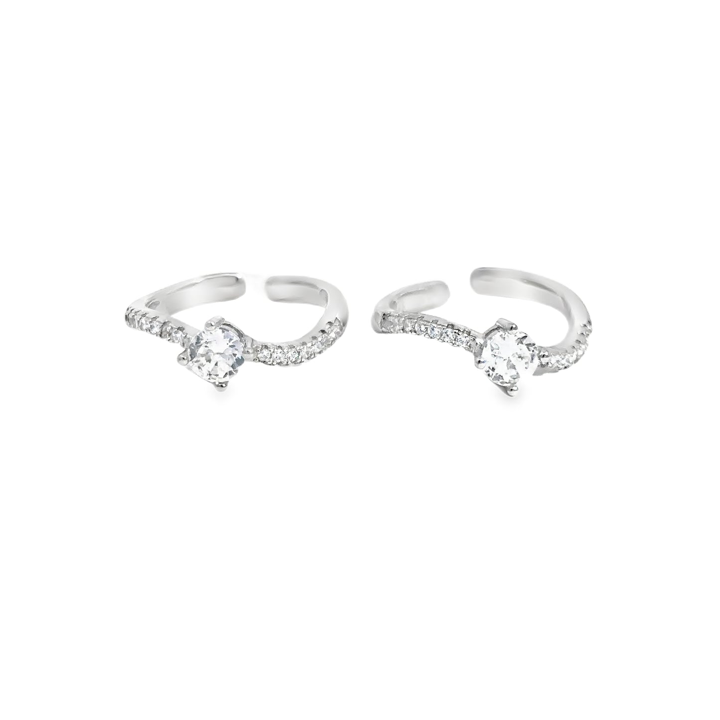 Elegant Silver Toe-Rings with Sparkling Stones