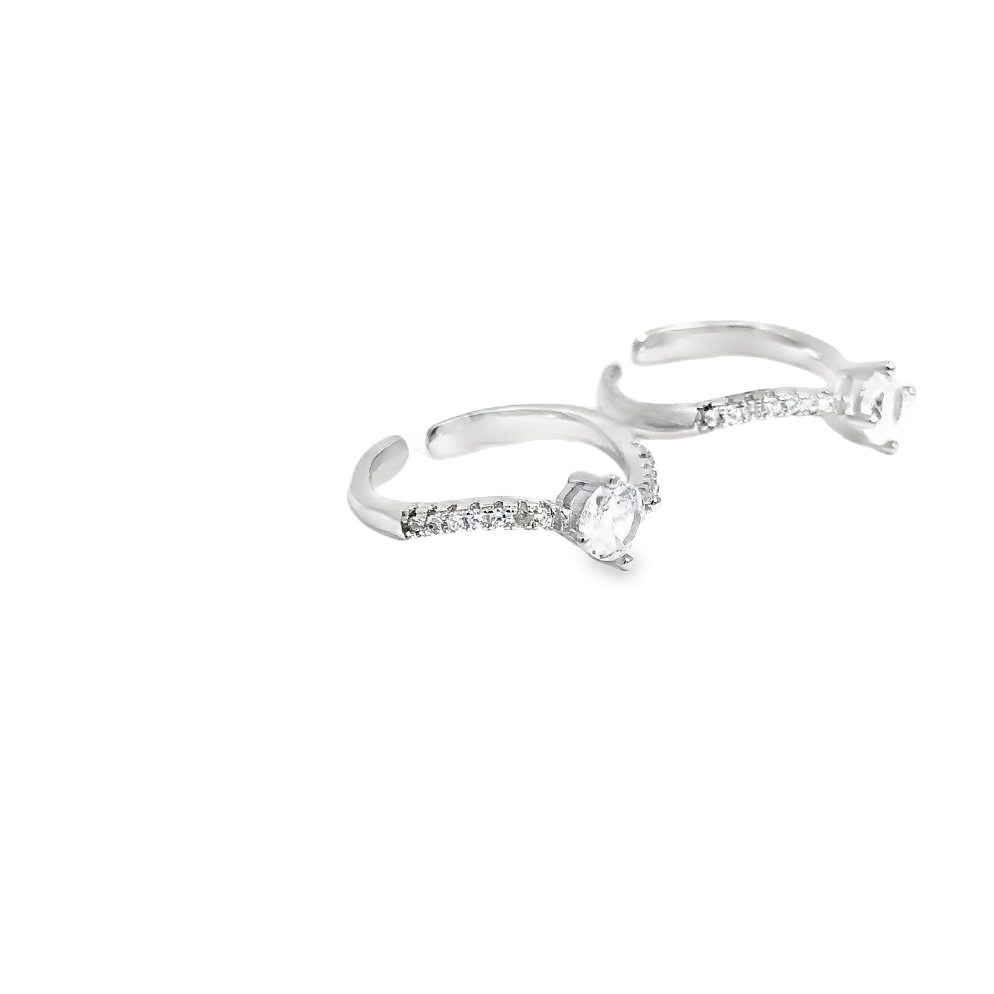 Elegant Silver Toe-Rings with Sparkling Stones