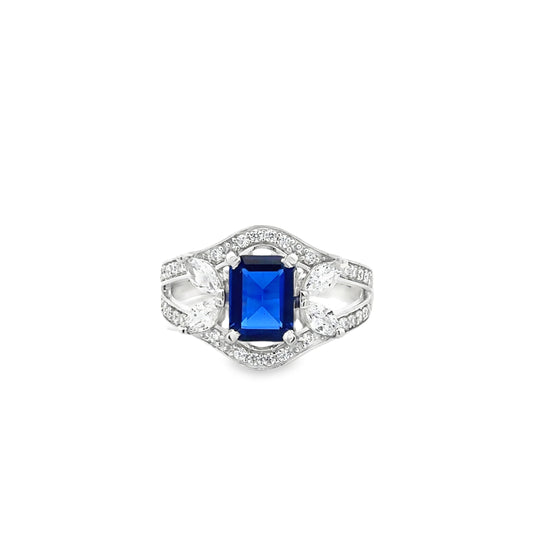 Silver Multistone Ring with Royal Blue Sapphire