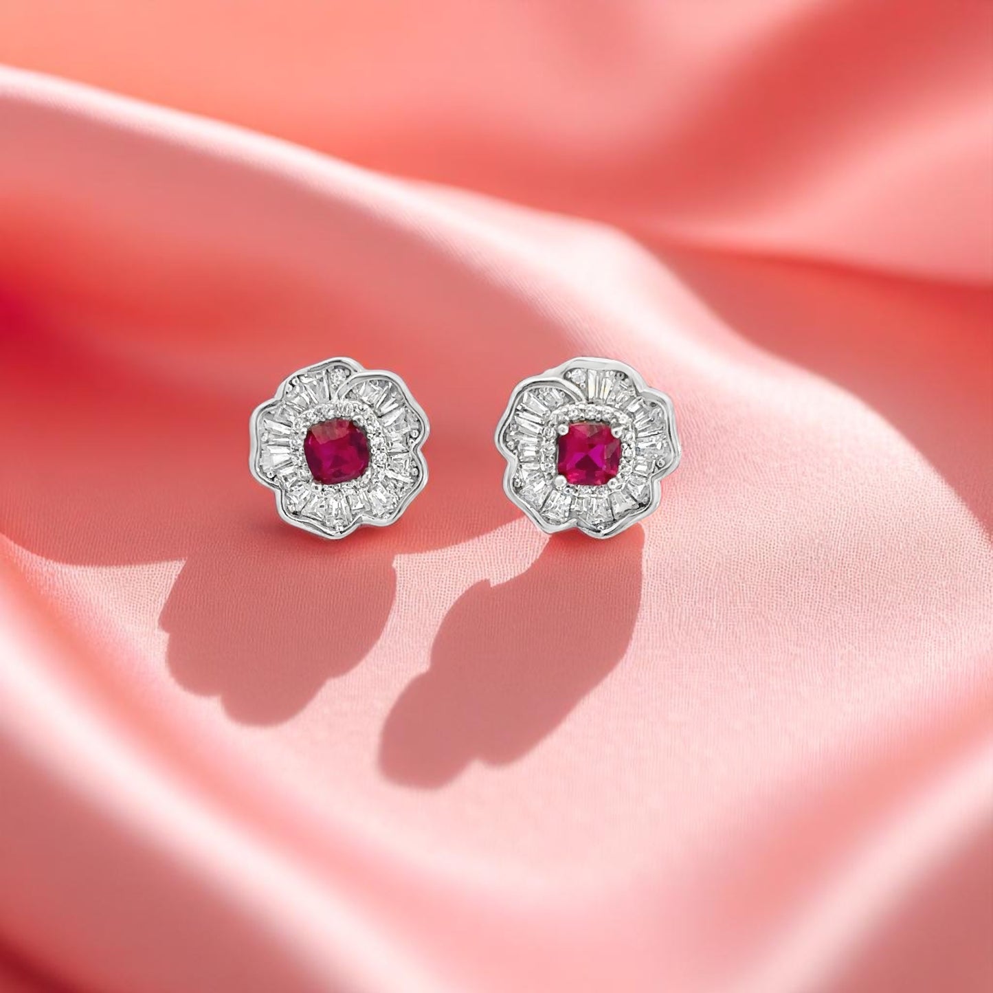 Elegant Ruby Flower Earrings