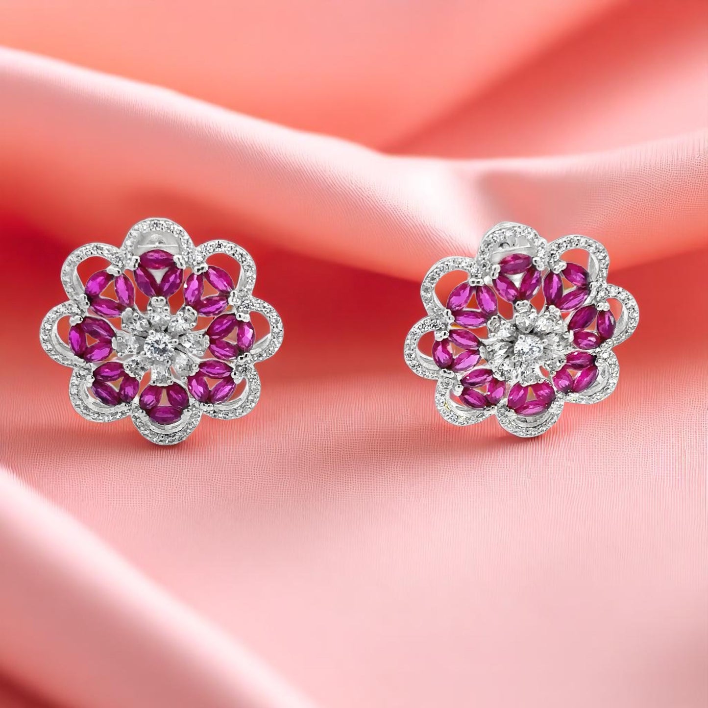 Elegant Floral Earrings with Rubies