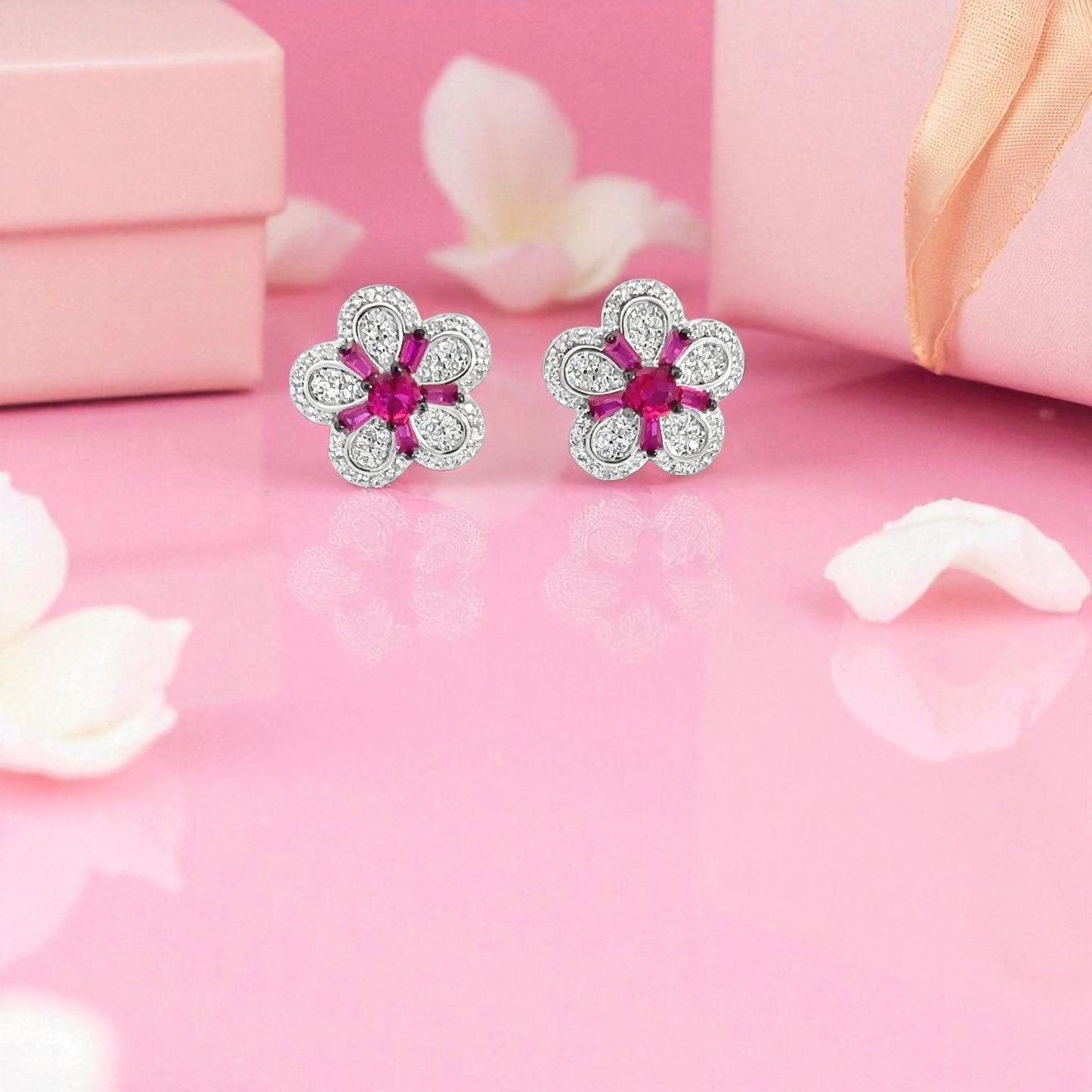Elegant Floral Pink Earrings