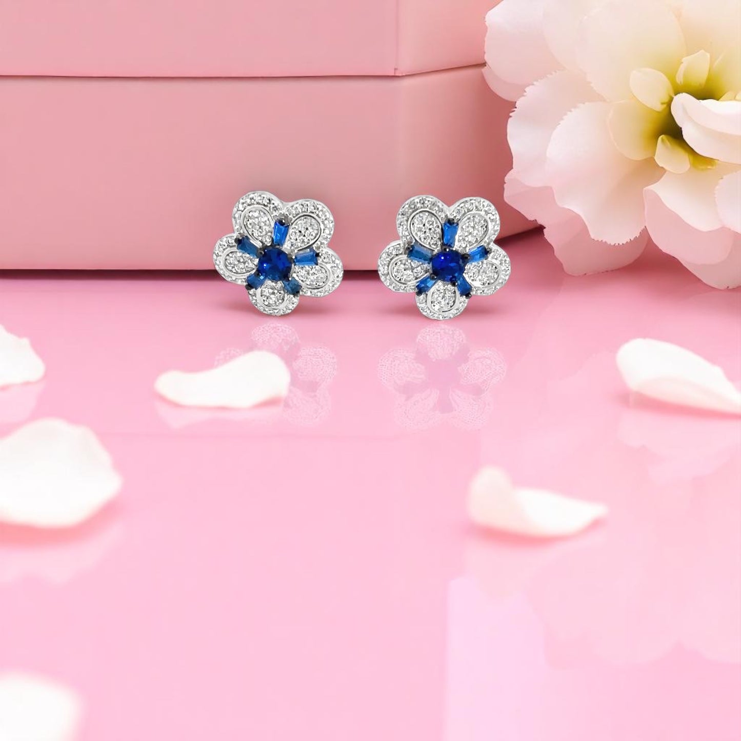 Elegant Floral Blue Earrings
